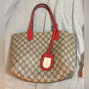 Gucci Beige and Red Signature Tote